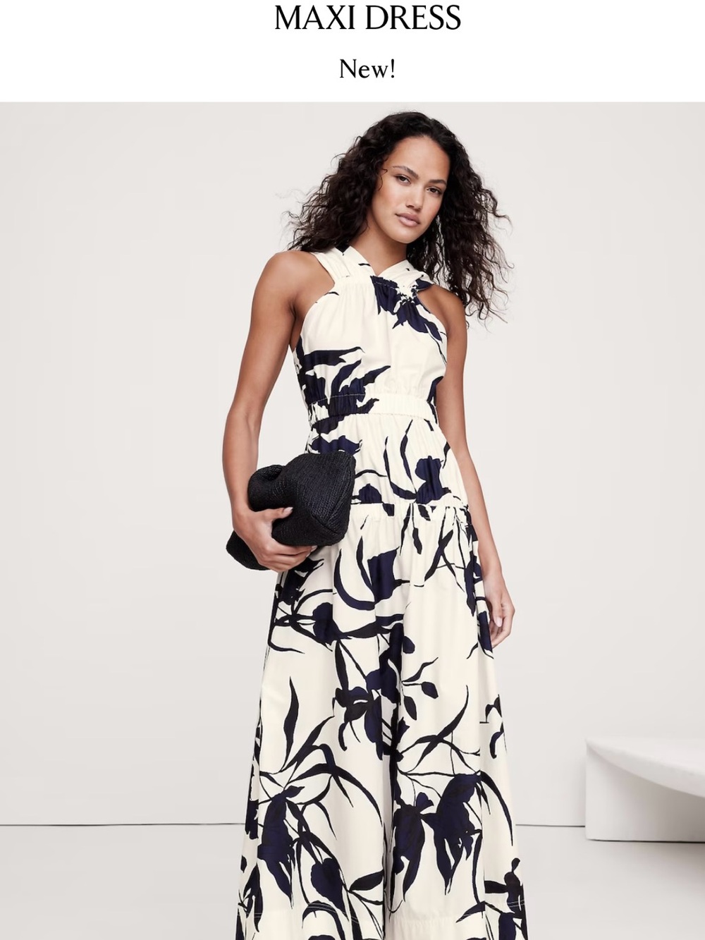 Banana Republic Cream Maxi Dress with Navy Floral Print
